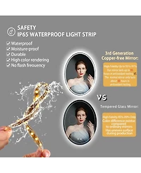 Luvodi Oval Wall Mounted Dimmable 3 Colors Vanity Mirrors with Anti-Fog Smart Touch Switch