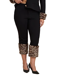 Eloquii Women's Plus Leopard Faux Fur Trim Pant