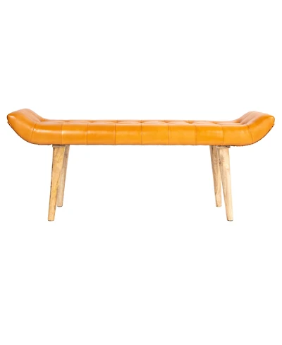 Storied Home 49" Mango Wood and Goat Leather Bench