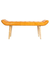 Storied Home 49" Mango Wood and Goat Leather Bench