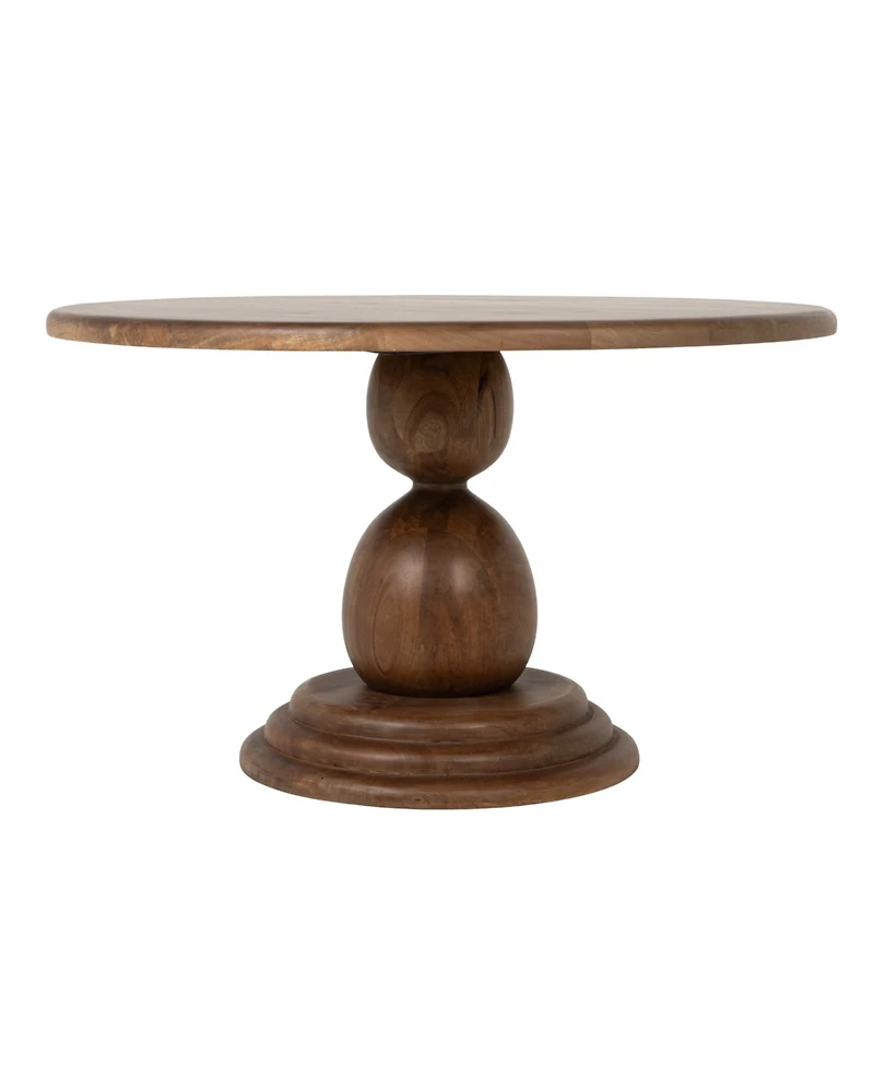 Storied Home 30" Mango Wood Round Bulbed Pedestal Coffee Table
