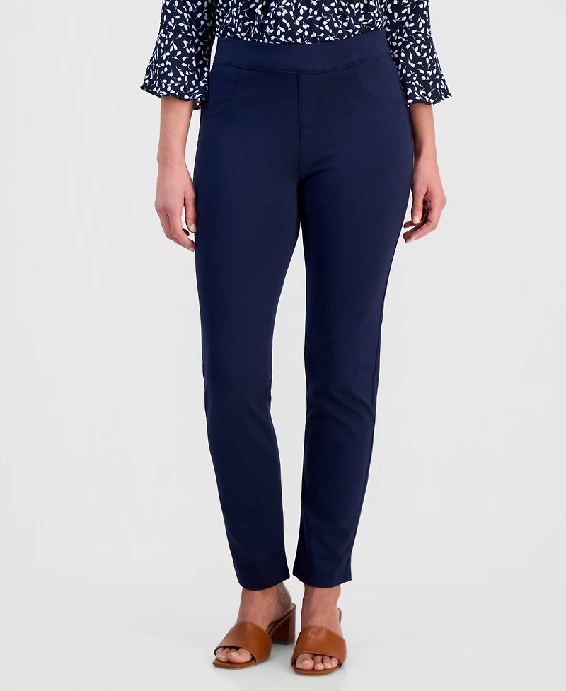 Style & Co Petite Mid Rise Pull On Straight Leg Ponte Pants, Created for Macy's