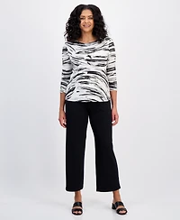 Jm Collection Women's Printed 3/4 Sleeve Jacquard Top, Exclusively at Macy's
