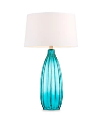 360 Lighting Coastal Table Lamps 30 Tall Set of 2 Fluted Blue Glass Drum Shade for Living Room Family Bedroom Bedside Nightstand