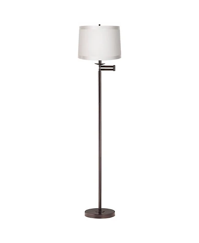 360 Lighting Modern Swing Arm Floor Lamp 60.5 Tall Self Trim Fabric Drum Shade for Living Room Reading Bedroom Office