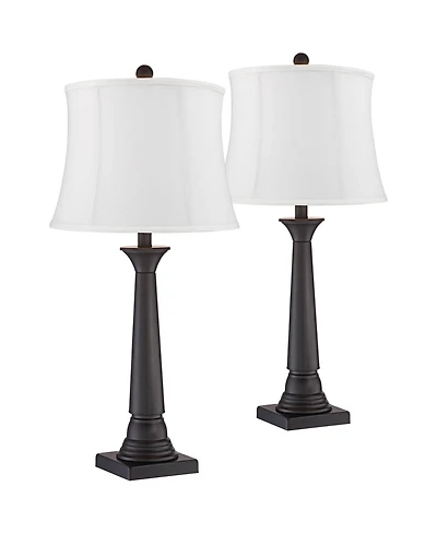 360 Lighting Dolbey 28 Tall Tapered Column Farmhouse Rustic Table Lamps Set of 2 Finish Metal Shade Bedroom