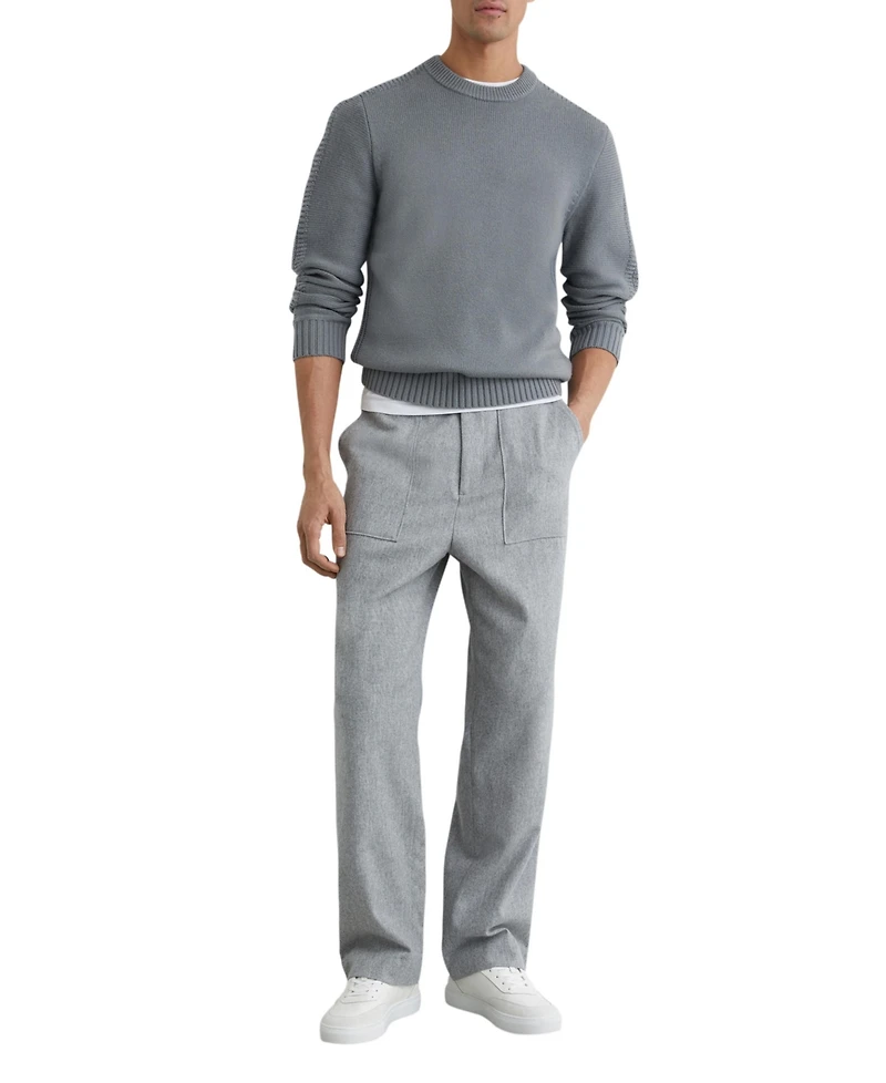 Reiss Men's Wool-Blend Rib-Detail Crew-Neck Jumper Sweater