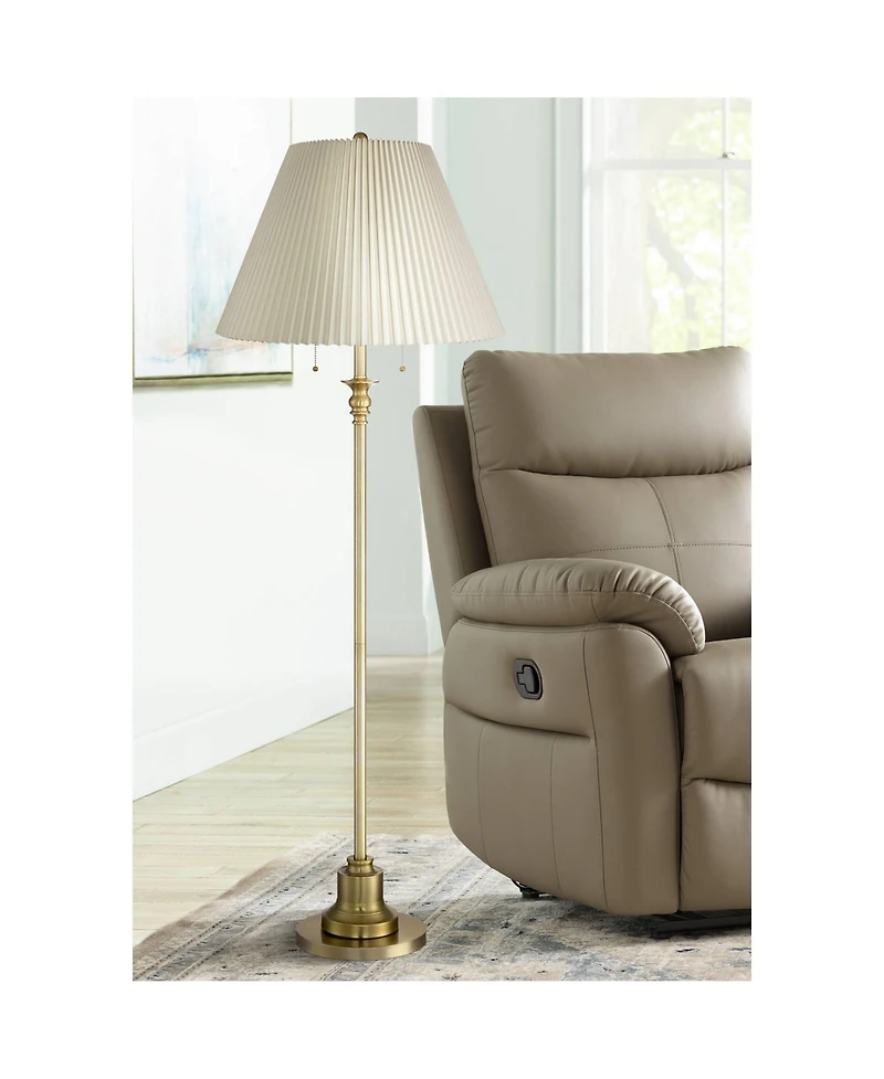 360 Lighting Spenser Retro Art Deco " Tall Floor Lamp Brushed Antique Fabric Pleated Empire Shade for Living Room Bedroom