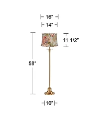 360 Lighting Dyna Traditional 58" Tall 2-Light Standing Floor Lamp Pull Chain Antique Brass Finish Drum Sage Floral Shade