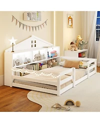 Gouun Montessori Floor Bed with Storage Compartments and Shelf
