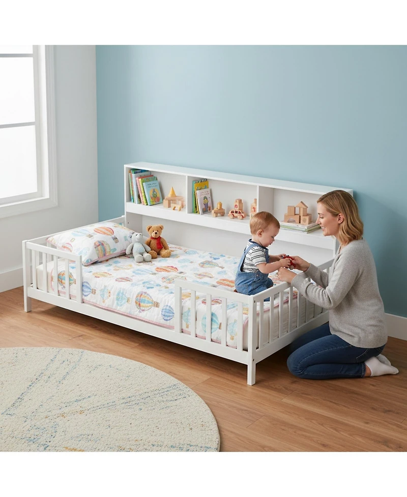 Sugift Montessori Floor Bed with Bookcase Headboard