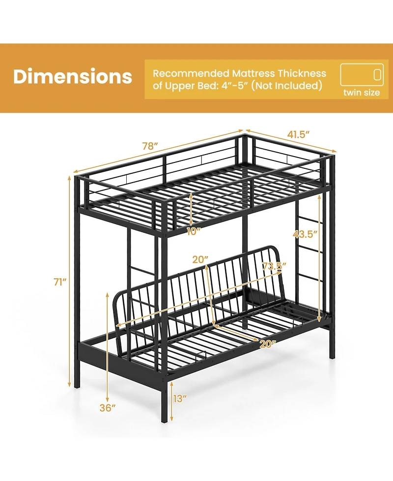 Gouun Over Futon Bunk Bed with 2 Ladders and Safety Guardrails