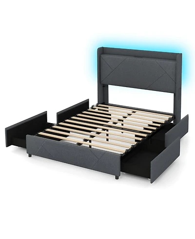 Gouun Bed Frame with Led Lights and Charging Station