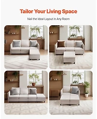 Gouun 3-Seater Modular Sectional Sofa with Ottoman, Hidden Storage, and Cotton-Linen Upholstery