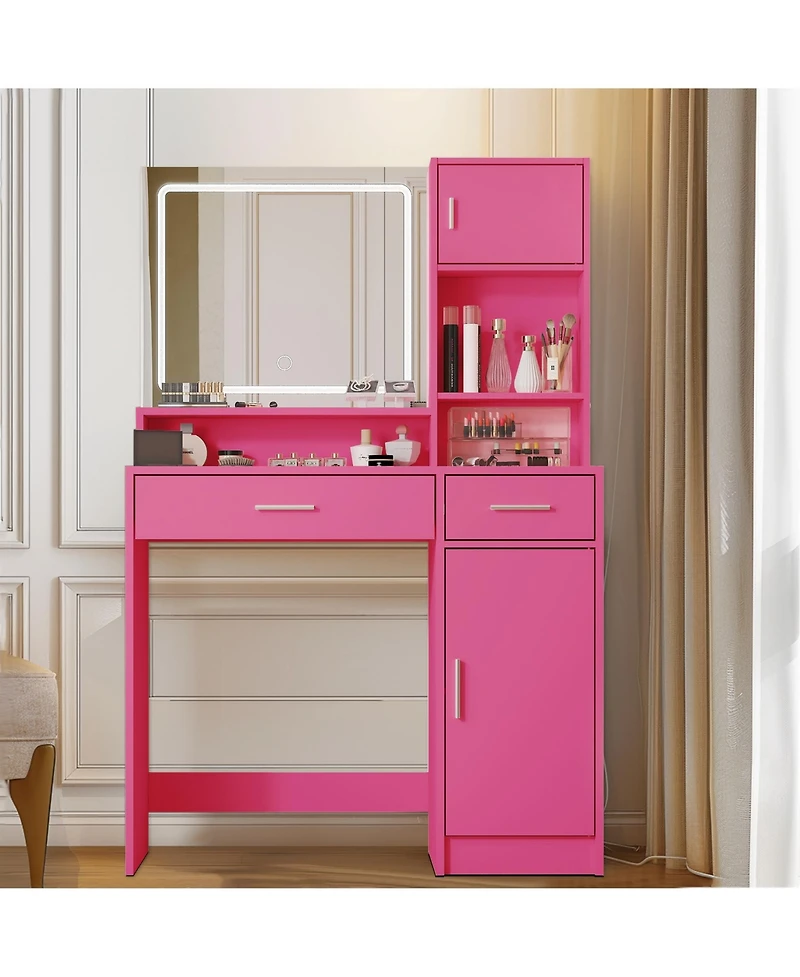 Flynama Adjustable Medium Brightness Vanity Table with Bedside Cabinet Standard Mirror Classic