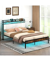 Gouun Queen Size Bed Frame with Led Light and Charging Station