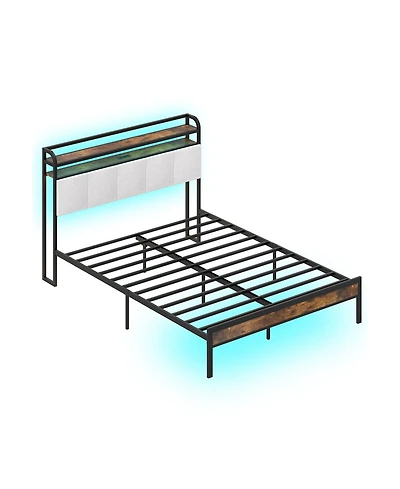 Gouun Queen Size Bed Frame with Led Light and Charging Station