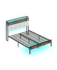 Gouun Queen Size Bed Frame with Led Light and Charging Station
