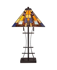 Robert Louis Tiffany Jewel Tone Mission Style Table Lamp 27" Tall Iron with Tabletop Dimmer Art Glass Shade for Bedroom Living Room Bedside