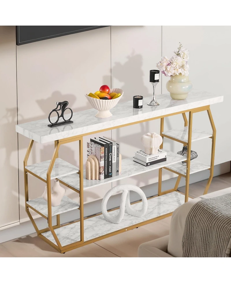 Gouun 3 Tier Console Table with Open Storage and Geometric Frame