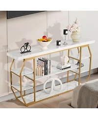 Gouun 3 Tier Console Table with Open Storage and Geometric Frame