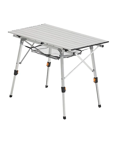 Gouun Adjustable Roll Up Camping Table with Mesh Shelf and Carry Bag