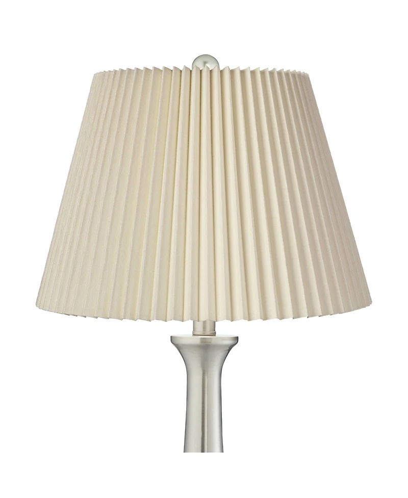 360 Lighting Karl Modern Table Lamps 27 1/2" Tall Set of 2 Brushed Nickel with Usb Charging Port Dimmers Ivory Pleat Shade for Bedroom Bedside Ho