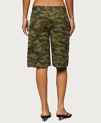 Edikted Women's Camo Denim Low Rise Bermuda Shorts