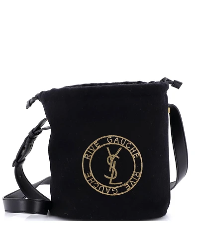 Pre-Owned Saint Laurent Rive Gauche Drawstring Bucket Bag Embroidered Wool