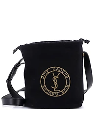 Pre-Owned Saint Laurent Rive Gauche Drawstring Bucket Bag Embroidered Wool