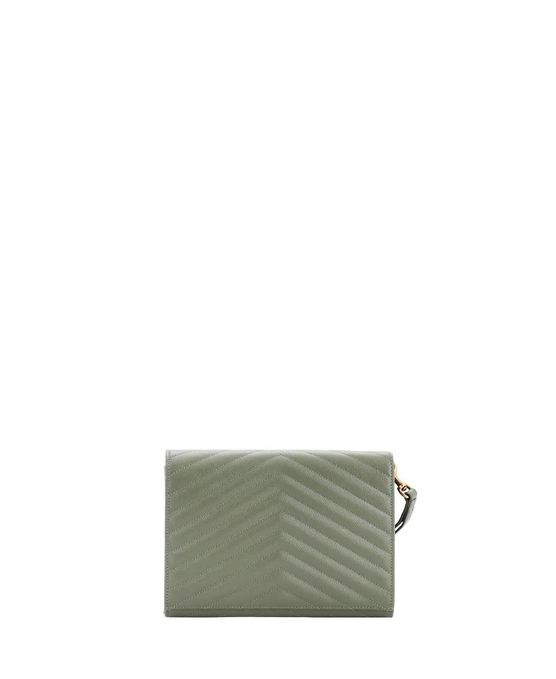 Pre-Owned Saint Laurent Classic Monogram Envelope Wristlet Clutch Matelasse Chevron Leather