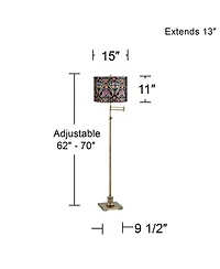 360 Lighting Chic Style Swing Arm Adjustable Floor Lamp 70" Tall Antique Brass Embroidered Drum Shade for Living Room Reading House