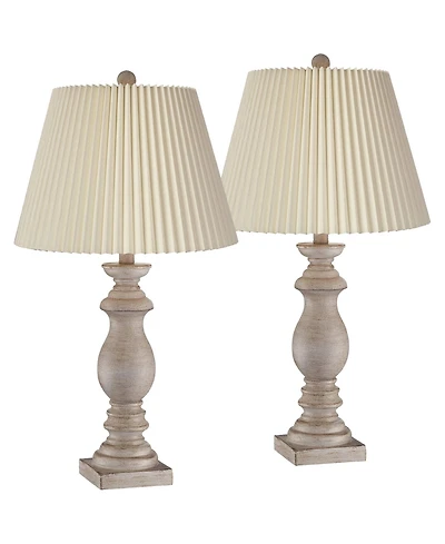 Regency Hill Rustic Farmhouse Table Lamps High Set of 2 -Washed Faux Wood Linen Pleat Shade for Bedroom Living Room