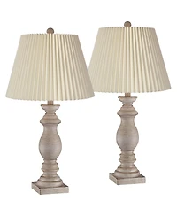 Regency Hill Rustic Farmhouse Table Lamps High Set of 2 -Washed Faux Wood Linen Pleat Shade for Bedroom Living Room