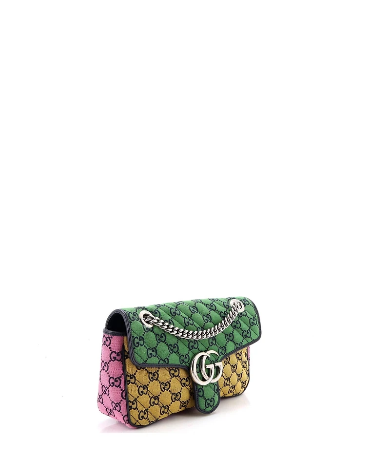Pre-Owned Gucci Small Gg Marmont Flap Bag Diagonal Quilted Gg Canvas with Leather