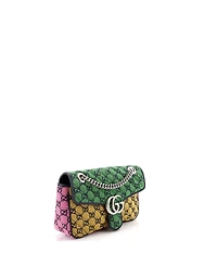 Pre-Owned Gucci Small Gg Marmont Flap Bag Diagonal Quilted Gg Canvas with Leather
