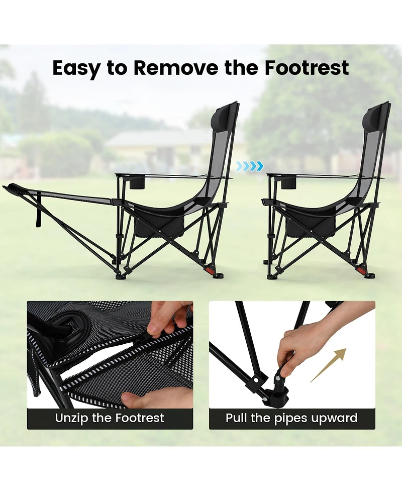Gymax Camping Lounge Chair w/Detachable Footrest 4-position Backrest Carrying Bag