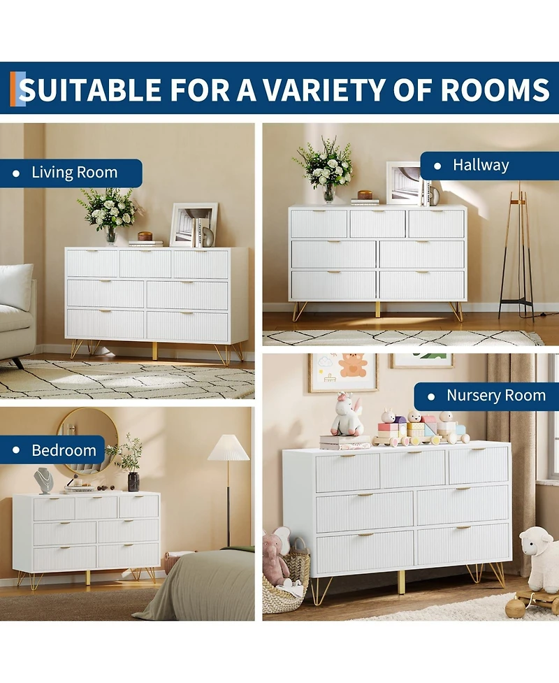 gaomon 7 Drawer Dresser for Bedroom, Modern Chest of Drawers with Gold Metal Handles and Feet, 47 Inch Wide Dresser
