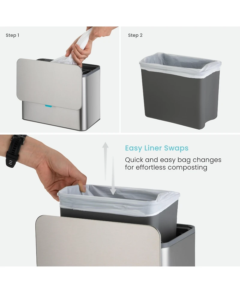 Home Zone Living 1.3 Gallon Stainless Steel Compost Bin with CleanAura Odor Control and Removable Liner