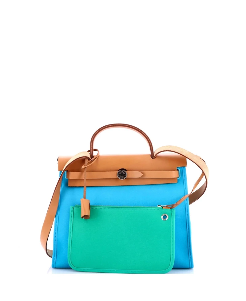 Pre-Owned HERMES 31 Herbag Zip Verso Leather and Toile