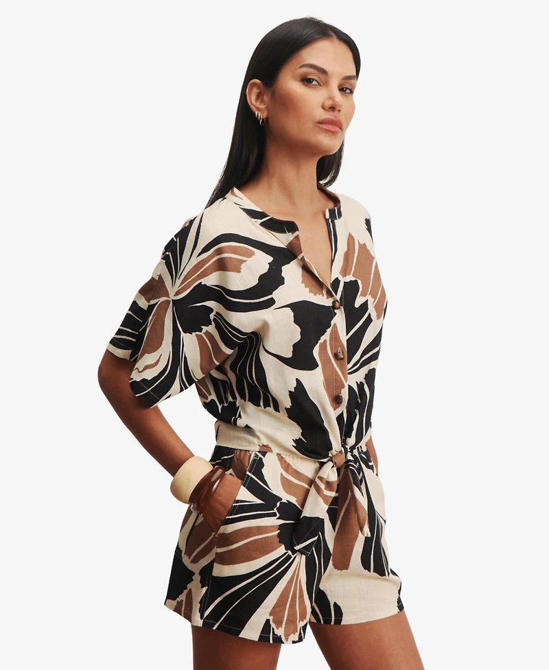 Sanctuary Women's Tie-Front Cap-Sleeve Collared Blouse