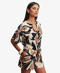 Sanctuary Women's Tie-Front Cap-Sleeve Collared Blouse