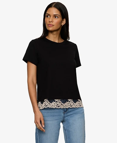 Sanctuary Women's Lace-Hem Crewneck T-Shirt