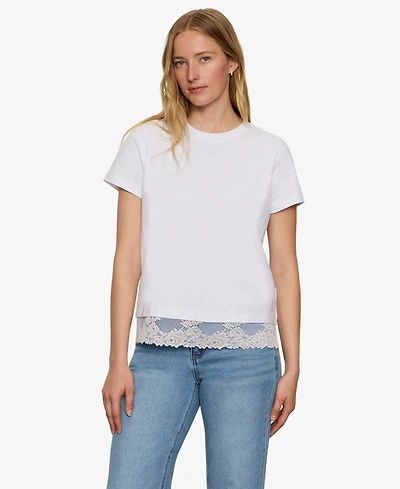 Sanctuary Women's Lace-Hem Crewneck T-Shirt