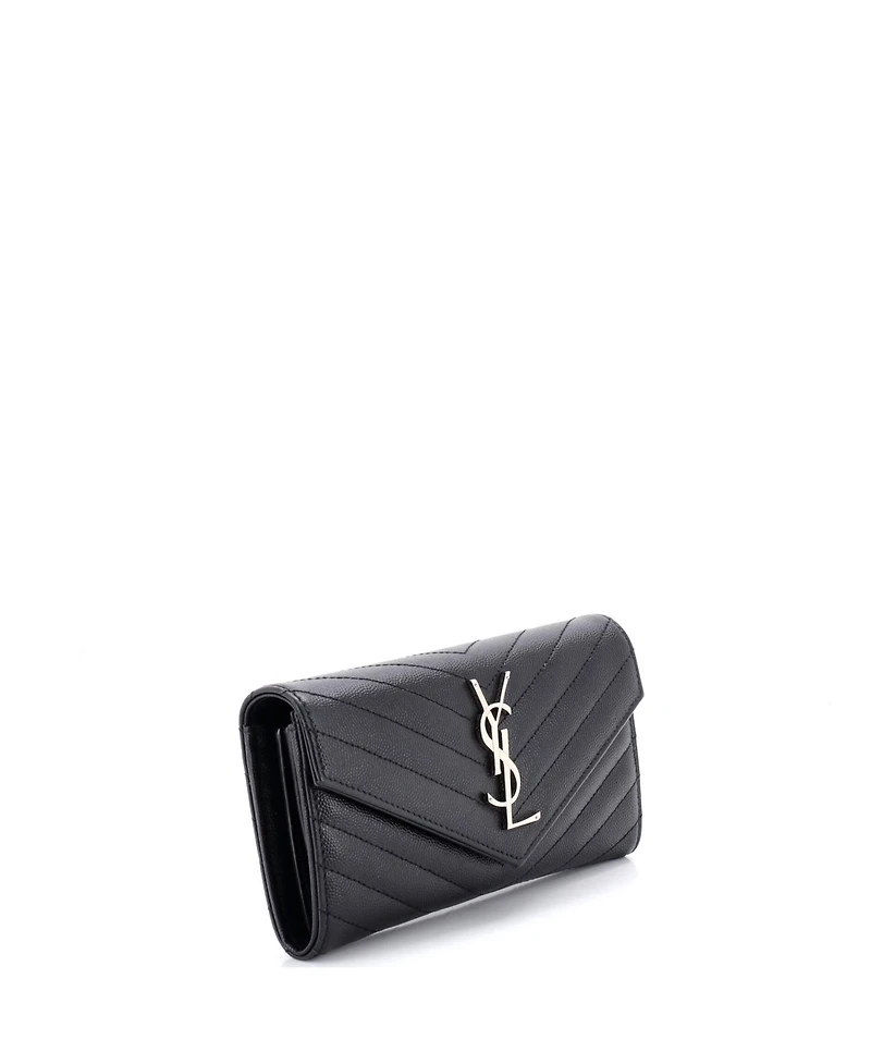 Pre-Owned Saint Laurent Large Classic Monogram Flap Wallet Matelasse Chevron Leather