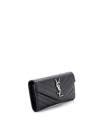 Pre-Owned Saint Laurent Large Classic Monogram Flap Wallet Matelasse Chevron Leather