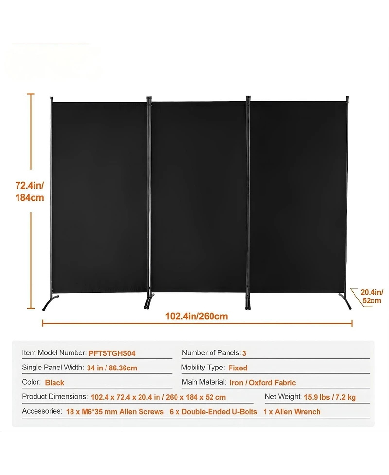 Gouun 3-Panel Freestanding Fabric Folding Privacy Screen