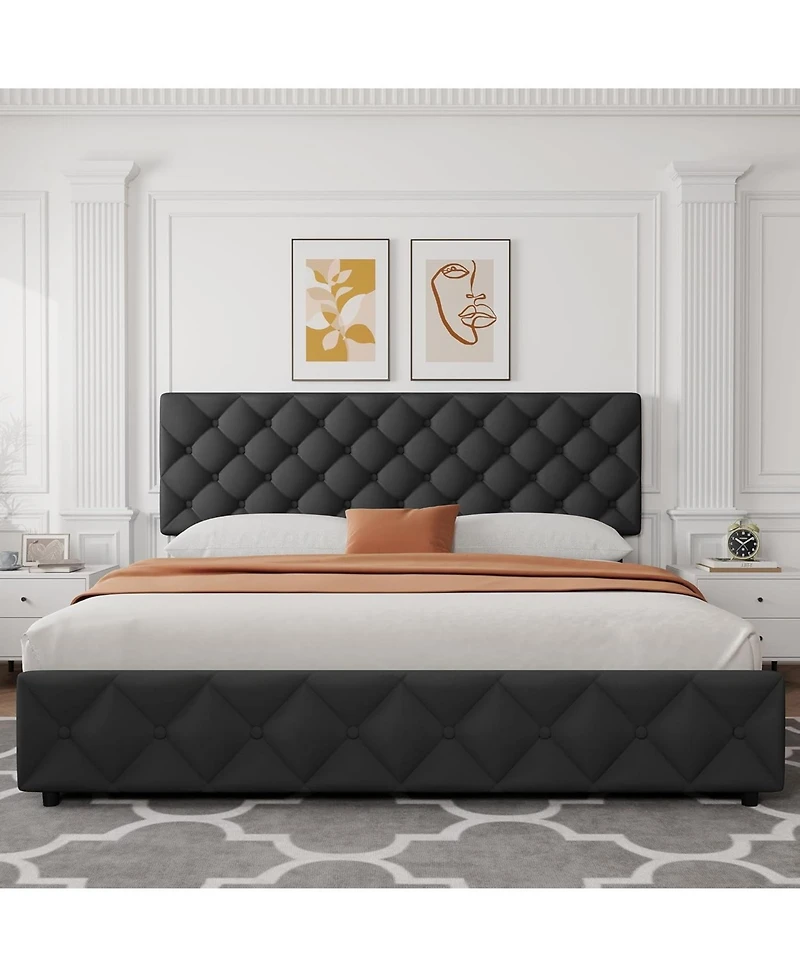 gaomon King Upholstered Platform Bed Frame- 4 Storage Drawers Adjustable Headboard No Box Spring Needed