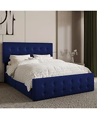 gaomon bed Frame 4 Storage Drawers Linen Upholstered Headboard Wooden Slats No Box Spring Button Tufted