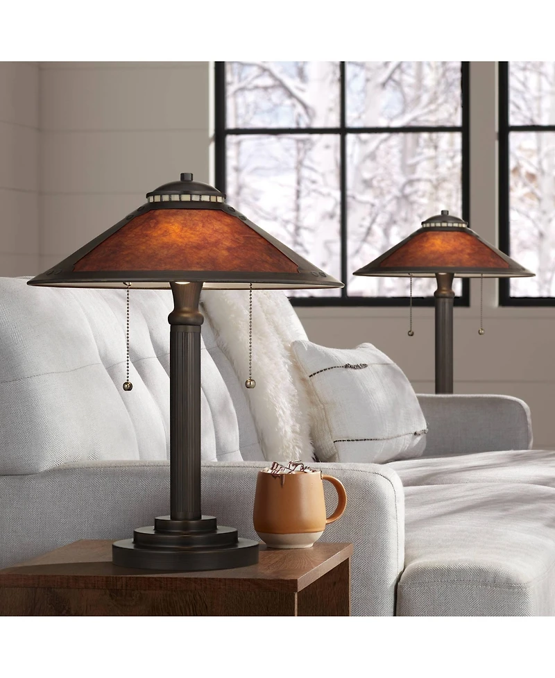 Robert Louis Tiffany Mica Mission Desk Lamps 18 1/2" High Set of 2 Oil Rubbed Bronze for Bedroom Living Room Bedside Nightstand